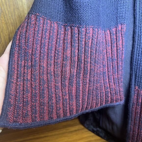 Alexander Julian Scarf Wool Blend Navy Blue Red Long Rectangle Double Sided - Picture 2 of 6